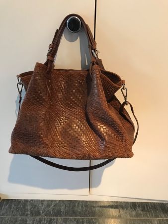 Braune Ledertasche, Handtasche geflochten, Made in Italy