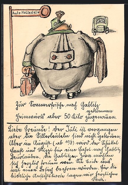 Cartoline postali: sign. Anton Suchomel: Dicker Reisender s – Usato da Berlin venduto da bartko-reher