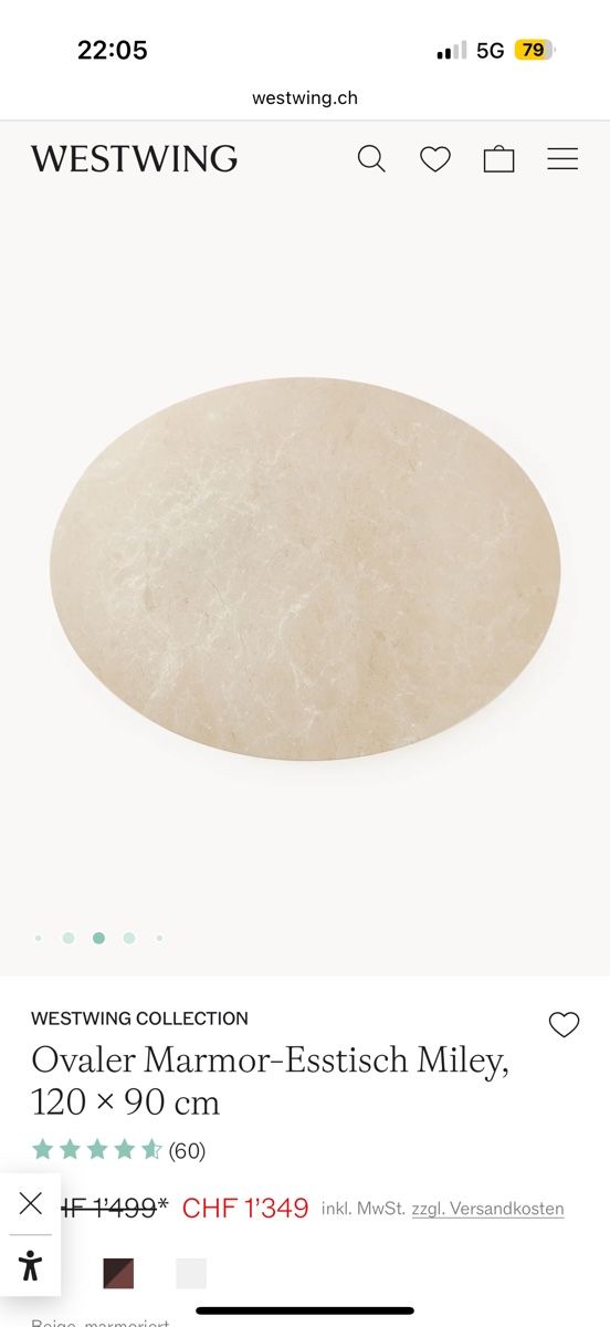 Tables: Westwing Miley Esstisch oval Marmor – D'occasion à Dietlikon par f.a.1975 3