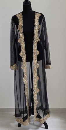 Langer Spitzen-Kimono schwarz/gold Free Size