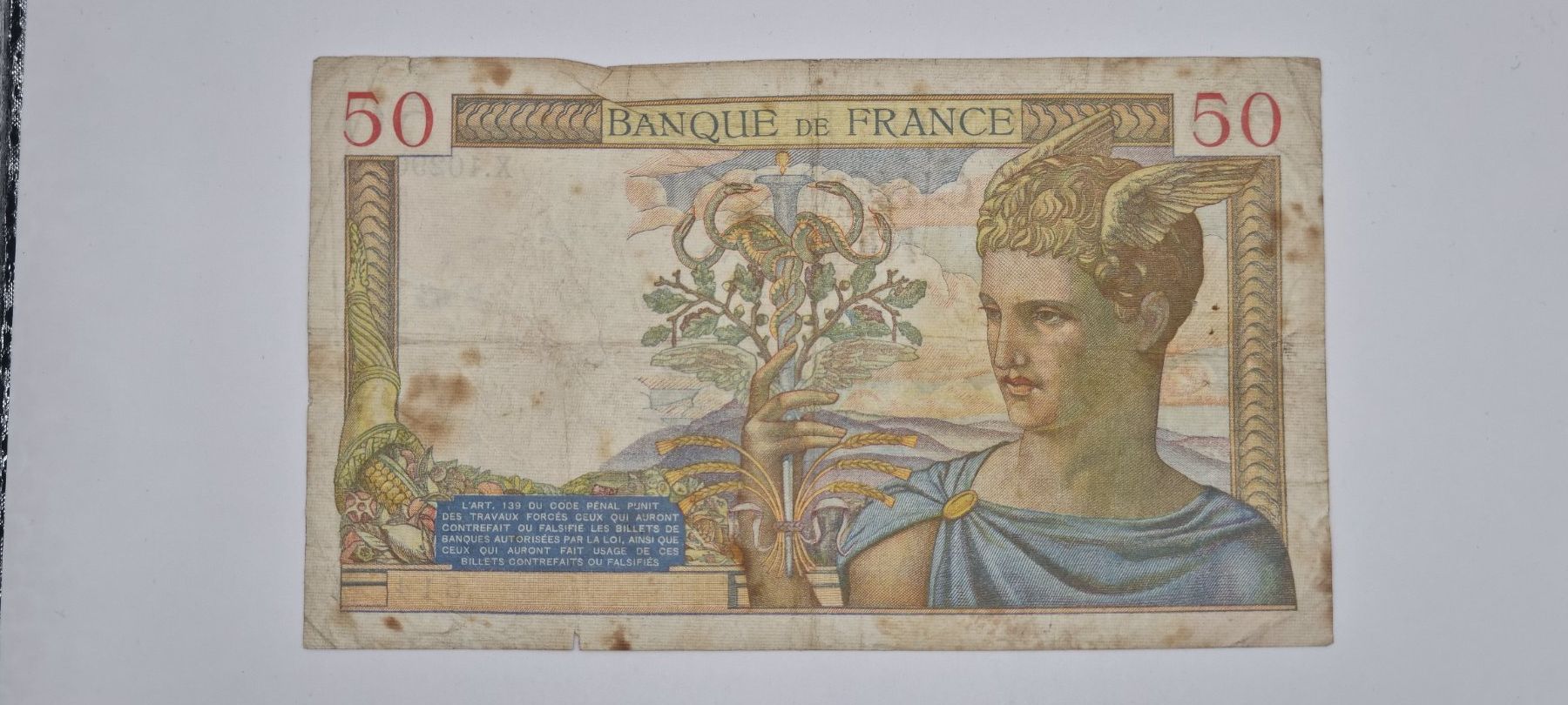 Banconote: France Note 50 FF 1939 (P 85b) – Usato da Bure venduto da chap981 1