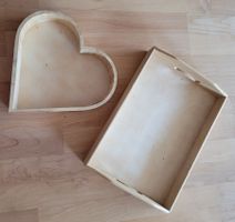 2 x Holz Tablett rechteckig Herz DIY neu