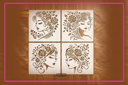 4 x Malschablone Frauen Silhouetten 20x20cm