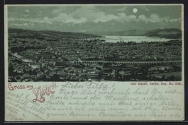 Lithographie Zürich, Totalansicht, 1898