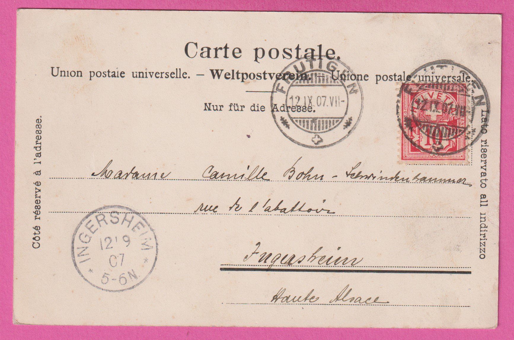 Ansichtskarten: Frutigen gel 1907 – Gebraucht aus Einsiedeln von dillie 1