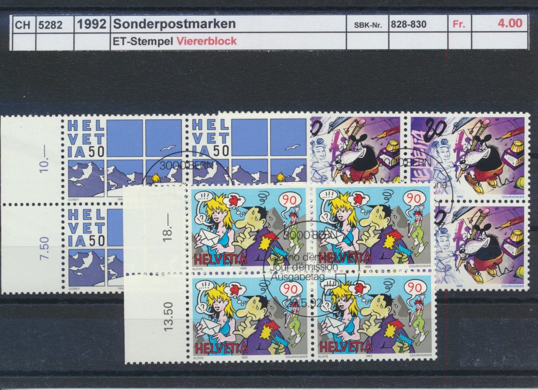 Alle Briefmarken: 1992 "Sonderpostmarken I", Viererblock, ET - Stempel – Gebraucht aus Winterthur von Zupogeru