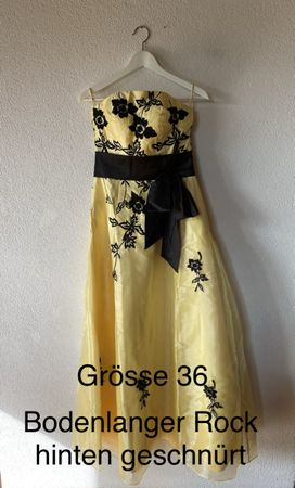 Abendkleid gelb schwarz bodenlang Grösse 36 geschnürt