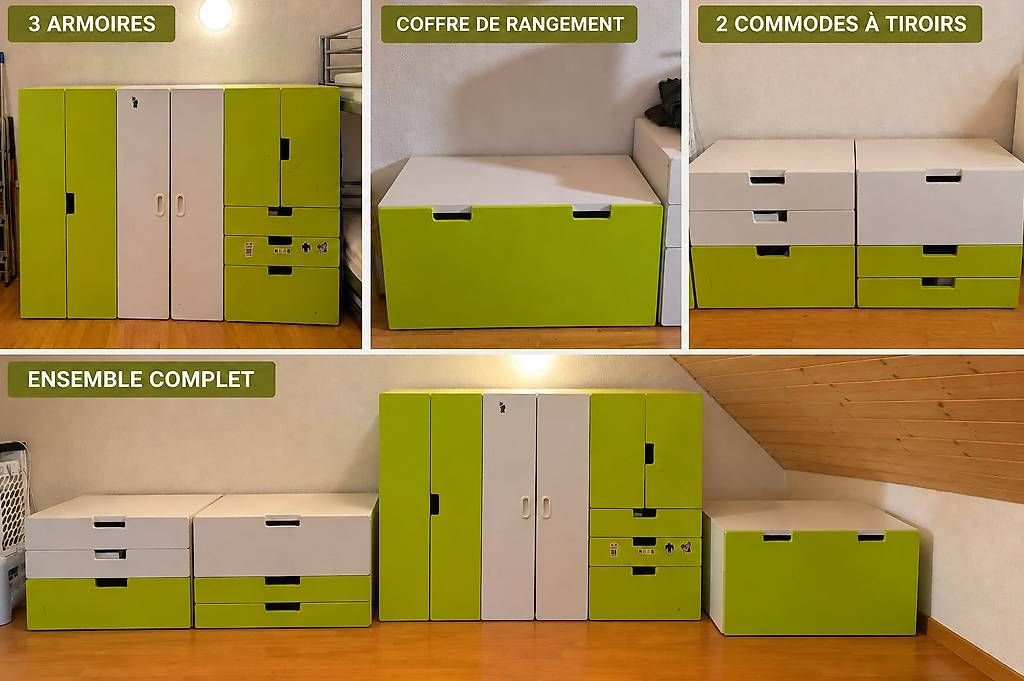 Cassettiere: Ensemble IKEA STUVA blanc/vert3 armoires+coffre+2 commodes – Usato da Châtel-St-Denis venduto da Tiago1010