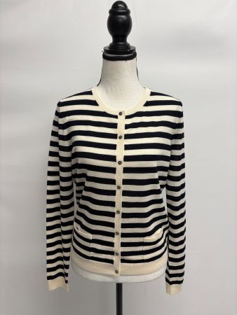 Hugo Boss Gestreifte Strickjacke Cardigan M creme schwarz