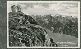 AK sw Frohnalpstock SZ nett fotomontiertes Gasthaus ≈ 1940