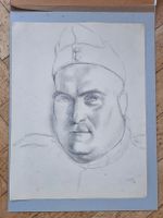 Portrait au crayon, signé, encadré