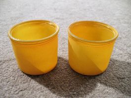 2x Teelicht Glas Halter Schale Windlicht klein Orange matt
