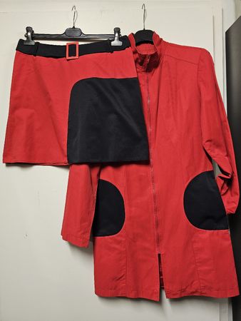 Ensemble Vintage/Fred Sun/Veste et Jupe rouge et noir/T:40