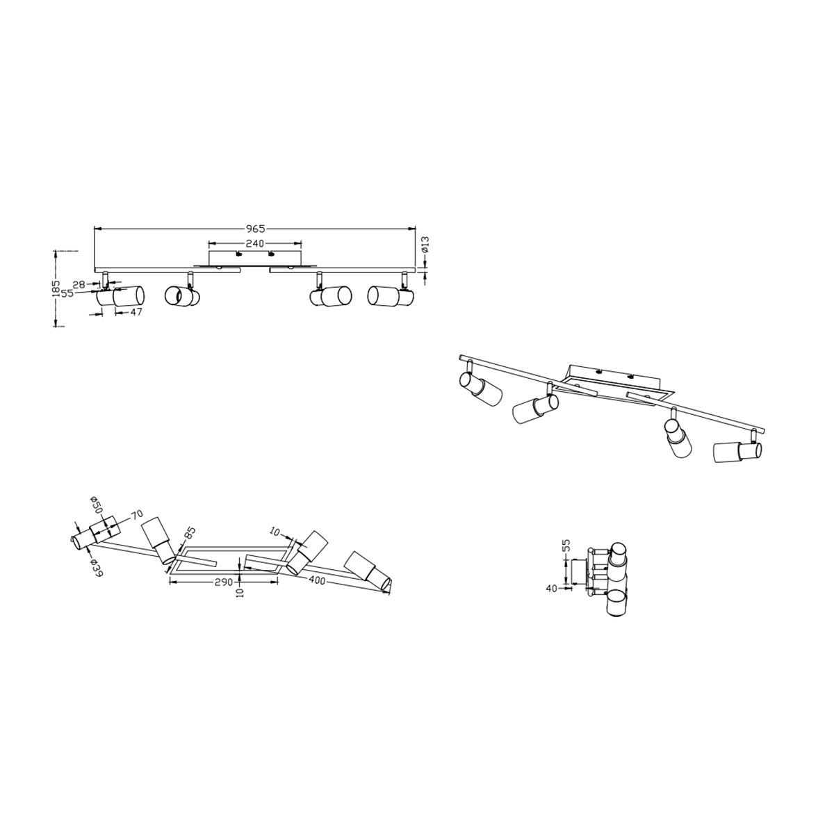 Lampadari & plafoniere: Deckenleuchte, 4er Spots, 96 cm x 18 cm – Nuovo (secondo la descrizione) da Kreuzlingen venduto da Smart-Light 2