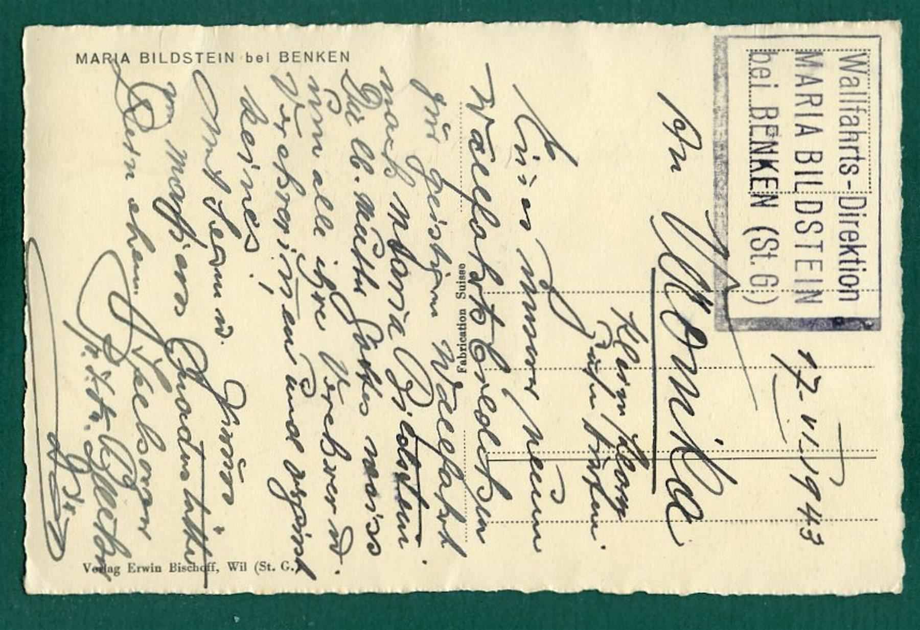 Cartoline postali: Maria Bildstein, Benken, 1943, ungelaufen – Usato da Sargans venduto da Hausi1951 1