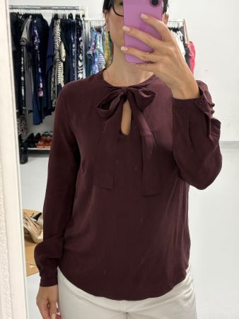 AKRIS Bordeaux Bluse Seide Gr. 38 Schleife Schluppenbluse