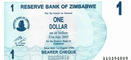 Zimbabwe 1 Dollar UNZ 2006 P- 37 Serie AA-0394809