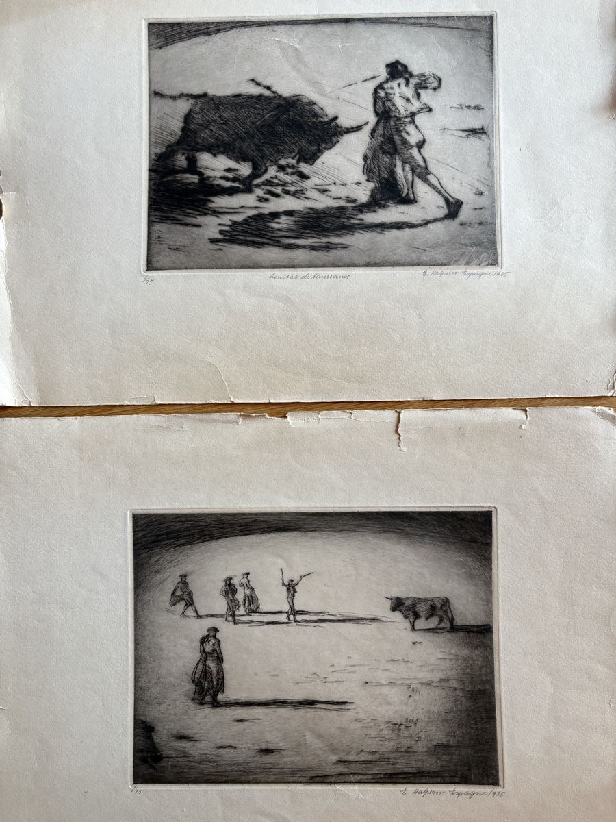 Xilografie: 2 eaux fortes Frederick Halpern - début XXeme – Usato da Zweisimmen venduto da Domii 8