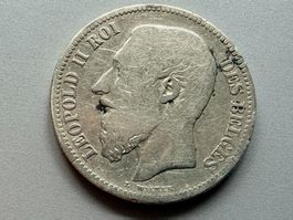 2 Franc 1866 Belgien-Silber 835/1000- ca. 10 Gramm