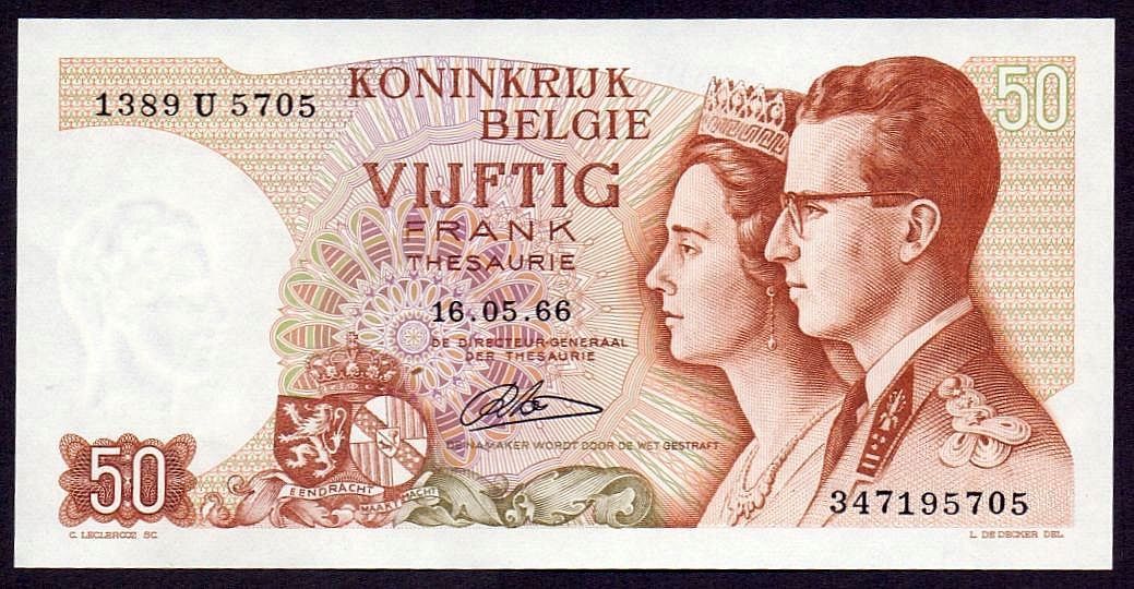 Banknoten: 50 francs Belgien 1966 UNZ – Neu (gemäss Beschreibung) aus Flamatt von samowarow 2