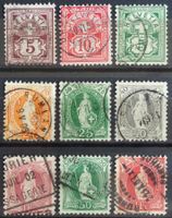 1882–1908: Chiffre & Hélvétie debout, 9 timbres O