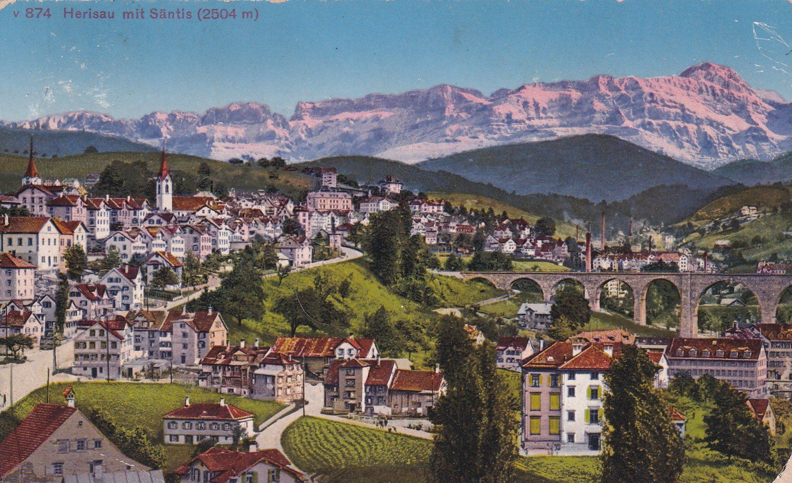 Ansichtskarten: Herisau mit Säntis N° 874  1925 – Defekt aus Cormoret von Pascalll2001