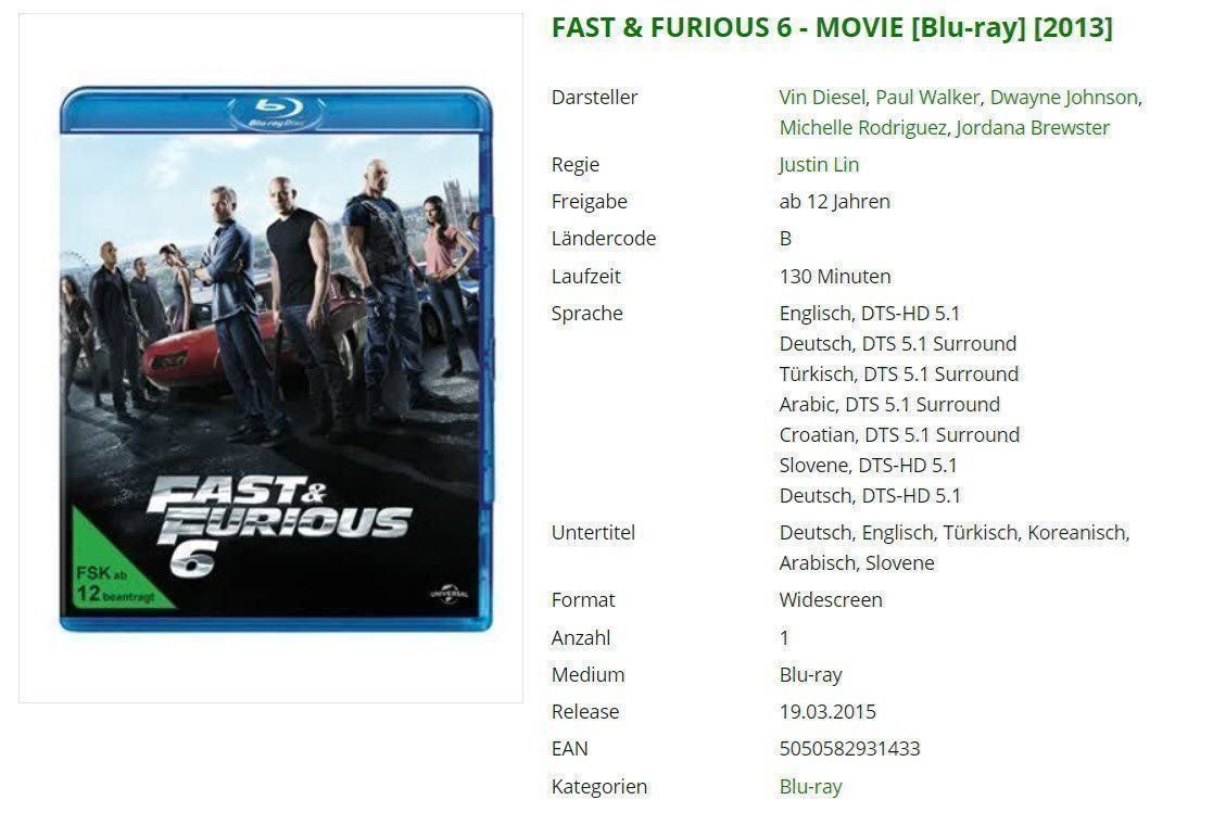 Tutti i DVDs: Fast & Furious 6 - Bluray – Usato da Buchrain venduto da Sssschaller