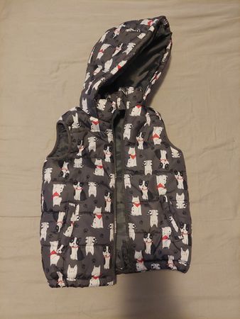 Dog Print Padded Vest with Hood - Kids' Size 116 - Adorable!