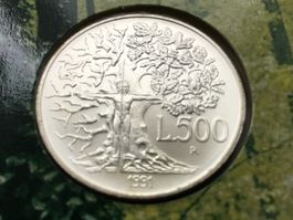500 Lire Silbermünze Flora und Fauna 1991 Unzirkuliert stgl