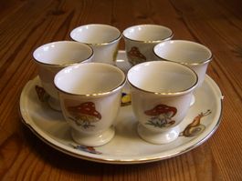 Bavaria Porzellan Eierbecher Set, gemarkt, rares Dekor