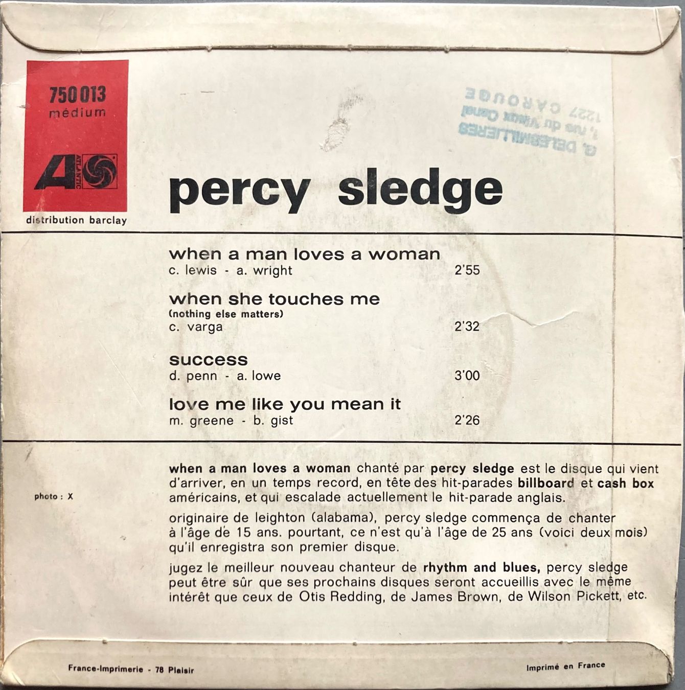 Schallplatten: PERCY SLEDGE - WHEN A MAN LOVES A WOMAN – Gebraucht aus Poliez-Pittet von Newtown-Records 1