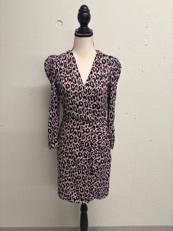 Maje Kleid Leopardenmuster 36 lila schwarz Cocktailkleid