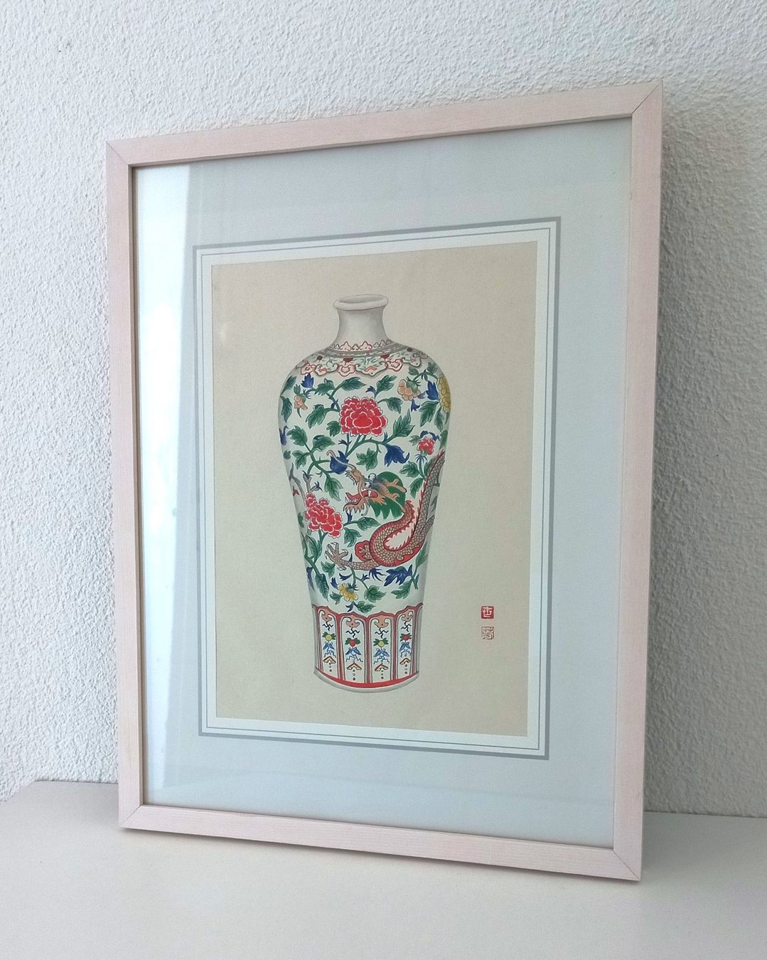 Gemälde: Antike Darstellung der Doucai-Vase, China – Gebraucht aus Bévilard von Orscha