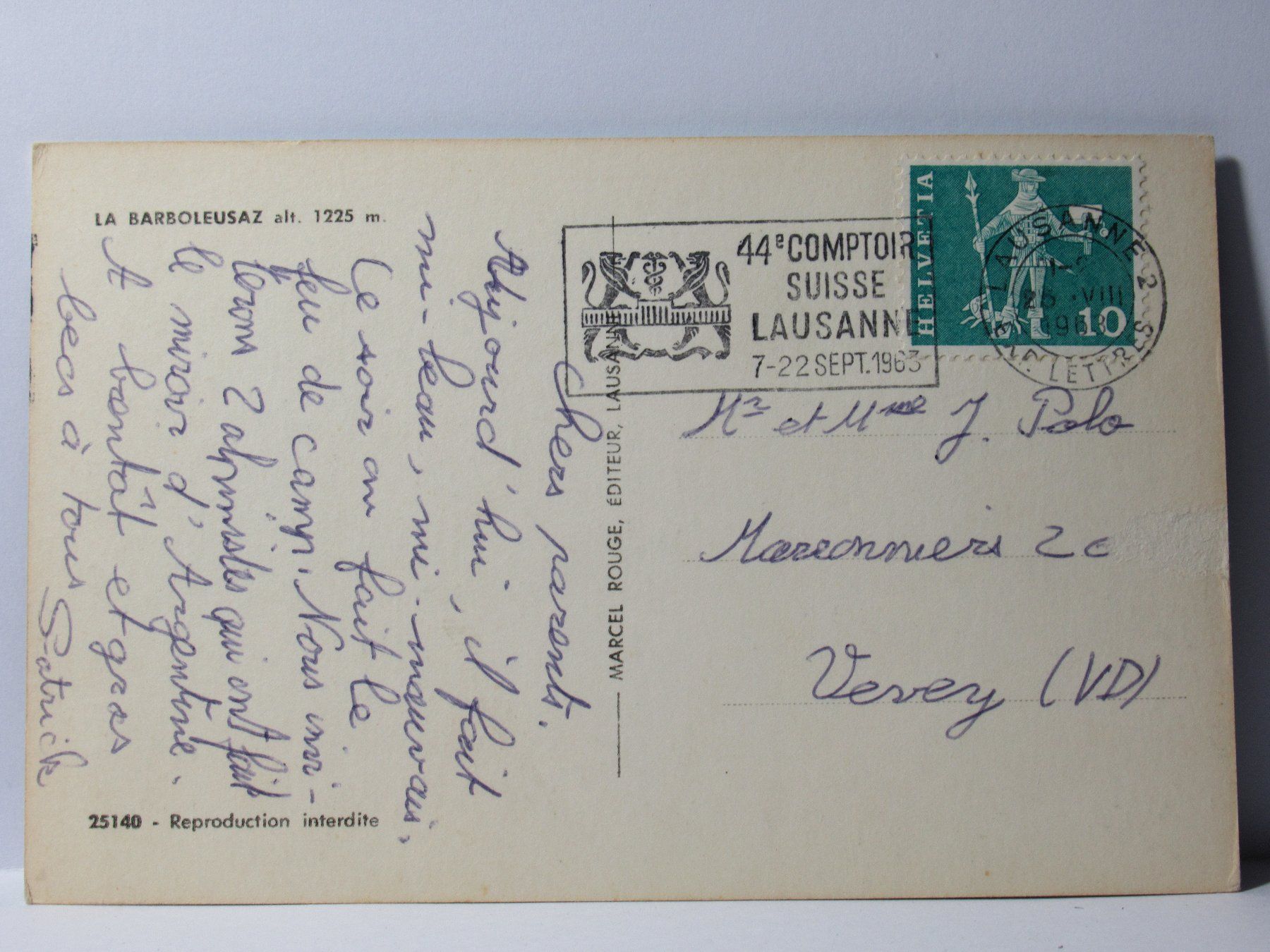 Ansichtskarten: La Barboleusaz  1963 – Gebraucht aus Grenchen von Bluemchen1900 1