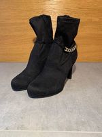 Schwarze Stiefeletten Gr.37 mit Absatz & Goldkette ✨