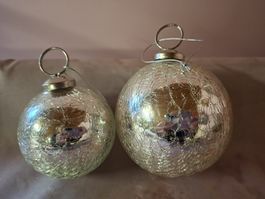 neu: 2 Christbaumkugeln Glas Crackle Optik silber schwer