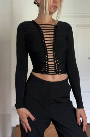 DION LEE Braid Top Black