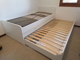 Bett 90x200 cm mit Ausziehbett, Aufbewahrung (Ikea, SLÄKT)