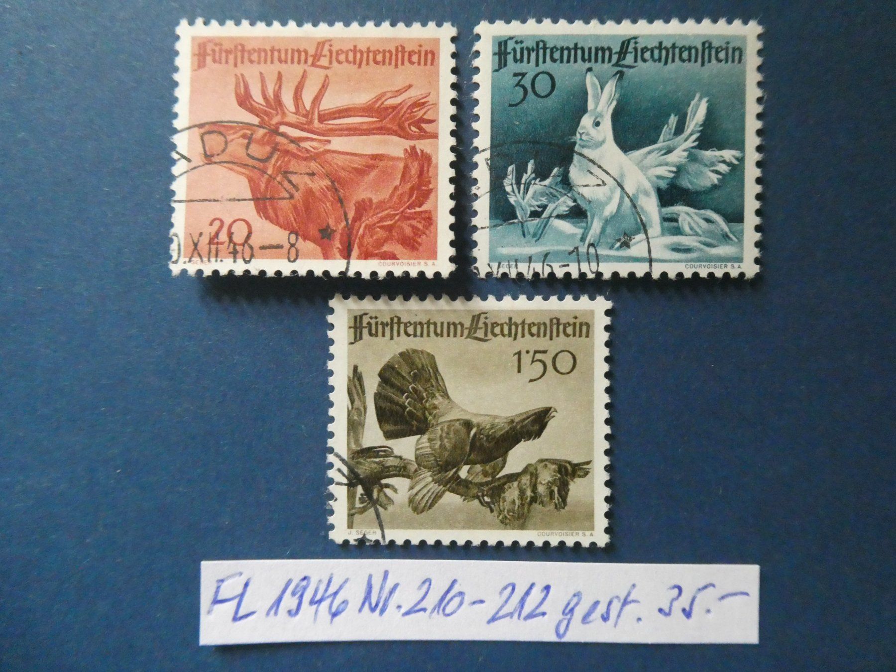 Tutti i francobolli: FL 1946 Nr. 210-212 gestempelt – Usato da Lausen venduto da Herbamare01