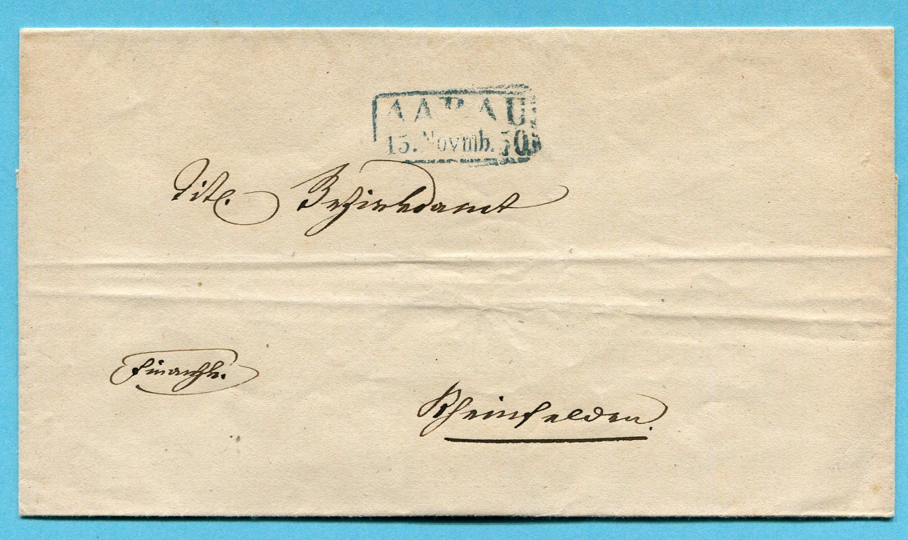 Alle Briefmarken: Umschlag von Aarau nach Rheinfelden 1850 – Gebraucht aus Opfikon von Prophila