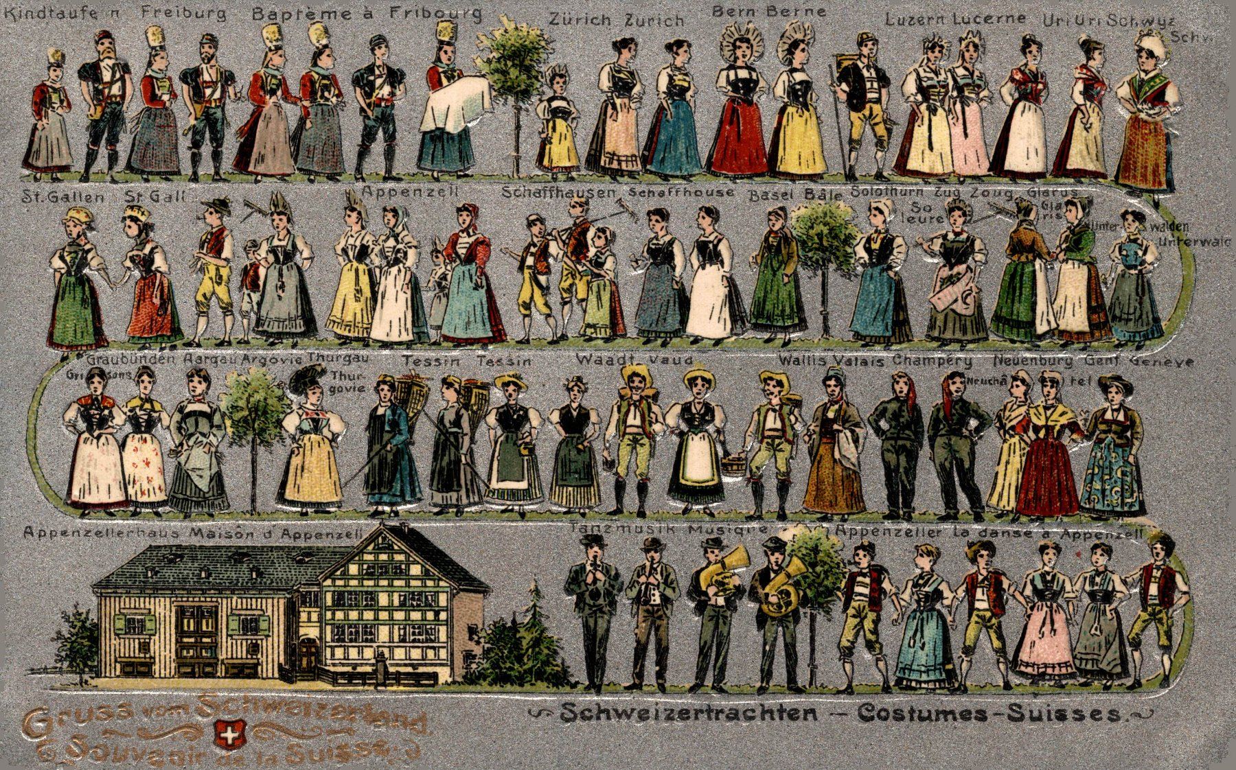 Cartoline postali: Schweizer Trachten - Costumes Suisses – Usato da Bronschhofen venduto da Astore