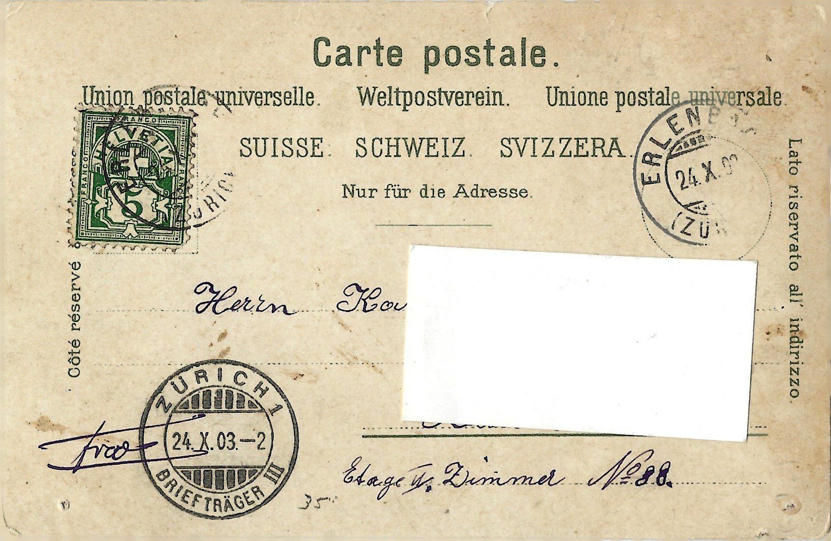 Cartoline postali: Gruss  vom  Pflugstein,  Erlenbach. – Usato da Bütschwil venduto da Jackson1A 1