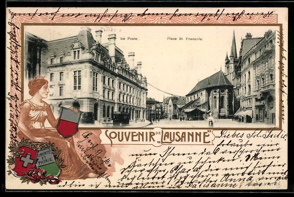 Cartoline postali: Lausanne, Place St. Francois, Le Poste – Usato da Berlin venduto da bartko-reher
