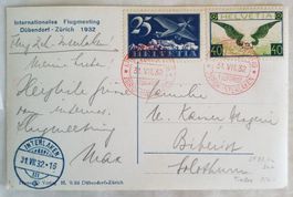 JB26) 1932, Flugkarte, Sonderflug Zürich  - Interlaken