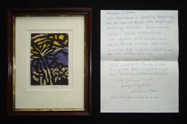 Linolschnitt mit Begleitschreiben vom Künstler, Kari 1973
