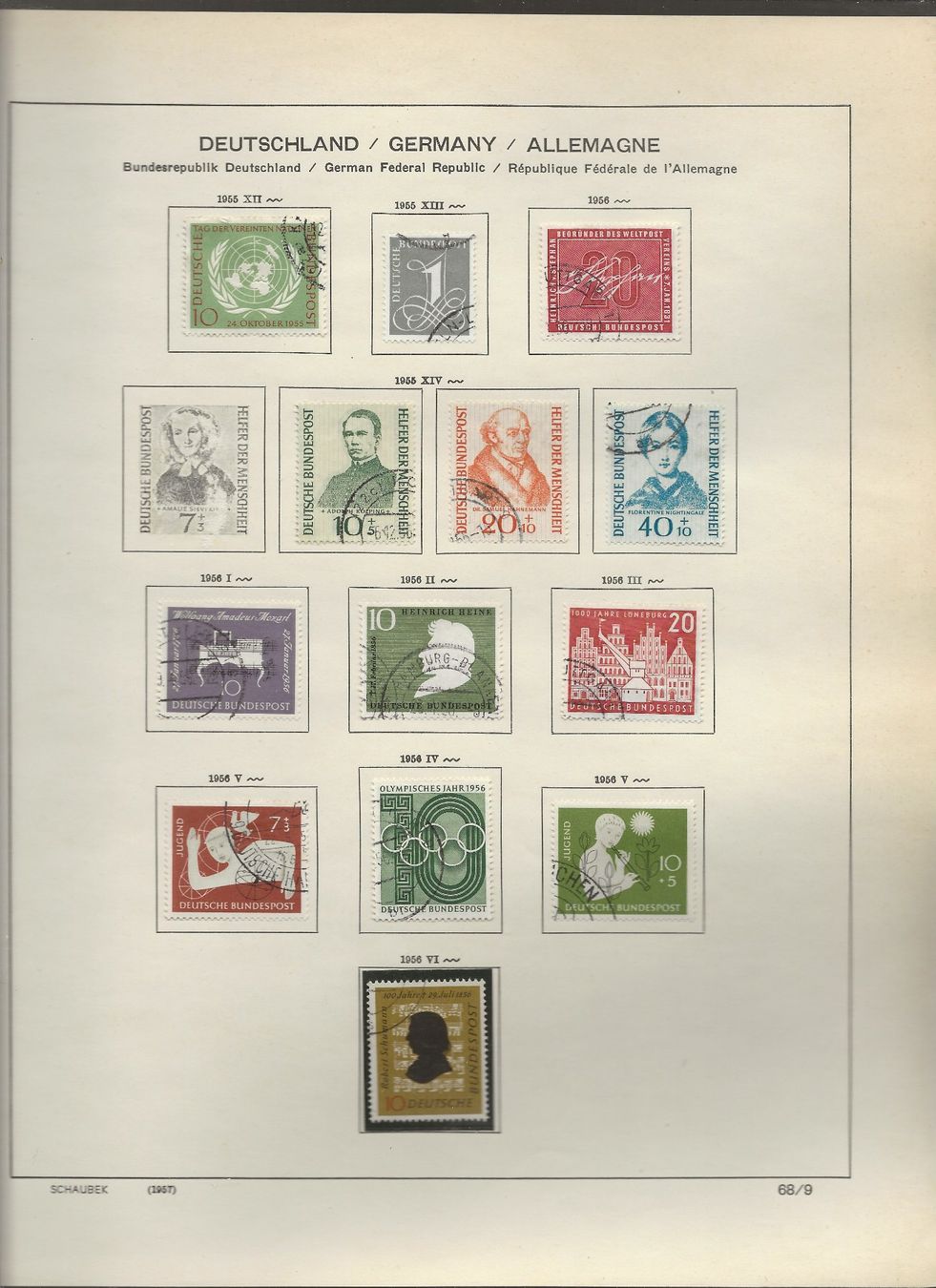 Tutti i francobolli: Marken Deutschland BRD 1955 bis 1958 – Usato da Au ZH venduto da xelagreb01 2