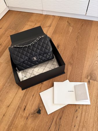 100% ORIGINAL CHANEL DOUBLE FLAP JUMBO CAVIAR SHW MIT RG