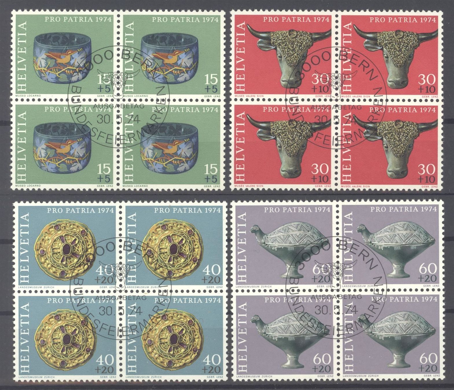 Alle Briefmarken: 1974, Pro Patria, Viererblock, ET, gummiert – Gebraucht aus Willisau von Vollstempel