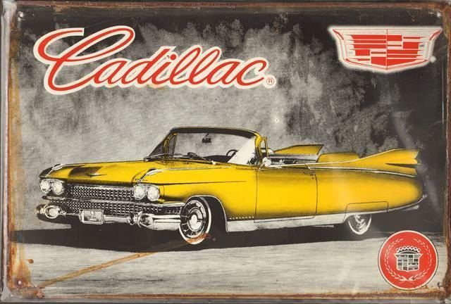 Insegne: Rusty Blechschild-CADILLAC-YELLOW CAR – Nuovo e nell'imballaggio originale da Rupperswil venduto da big-one-sale