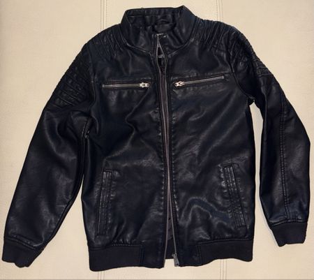 Unisex Stylish Black Faux Leather Jacket, Size 146-152